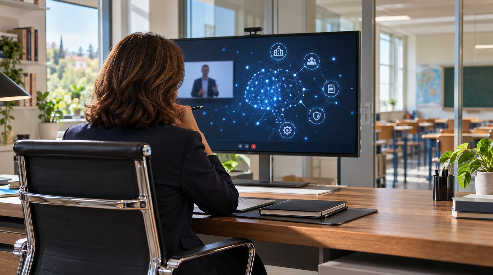 Dirigenti scolastici, incontro online sull'intelligenza artificiale (generato da IA)