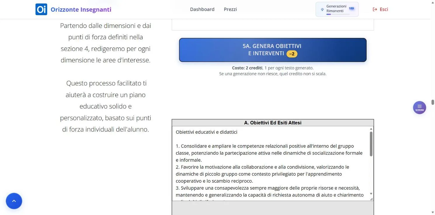 Sezione 5A dopo la generazione: il pulsante e il primo riquadro di risultato, con un elenco numerato.