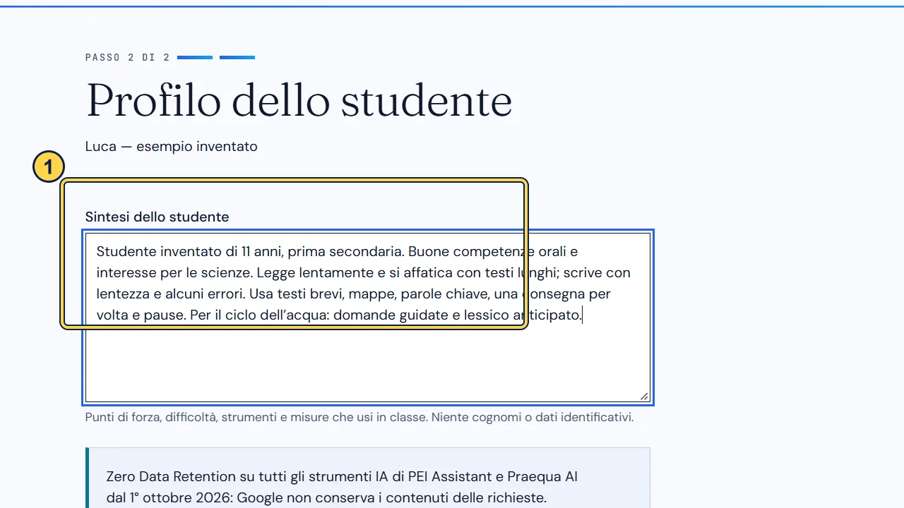 Alternativa Scrivi una sintesi con campo di testo.