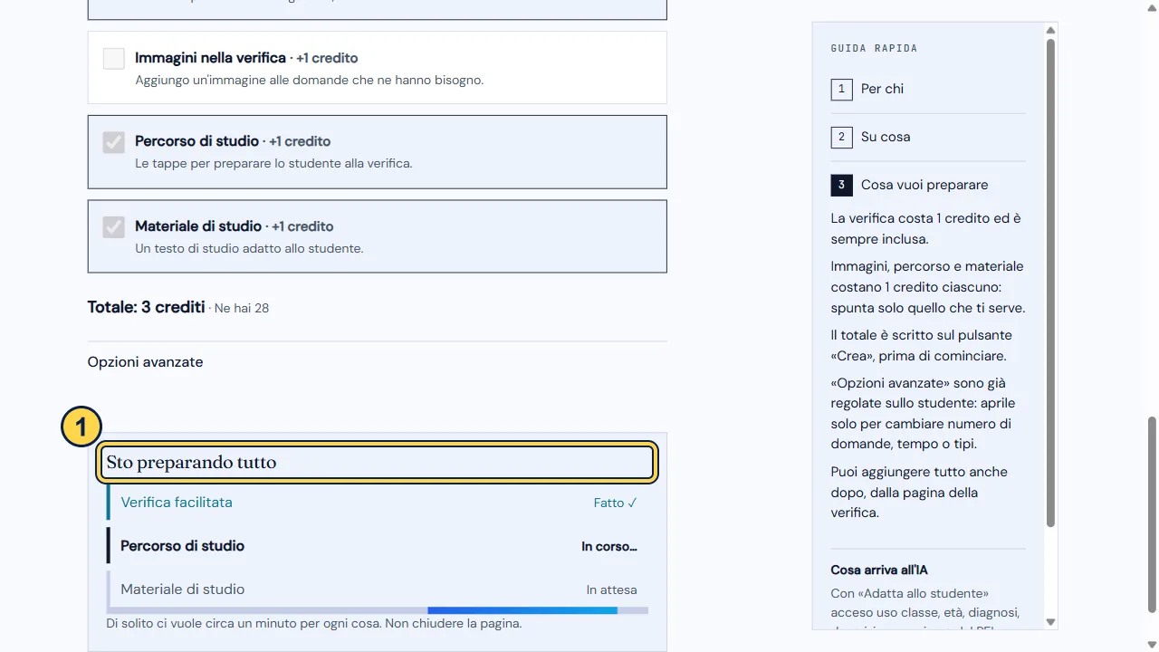 Avanzamento della creazione dei documenti.