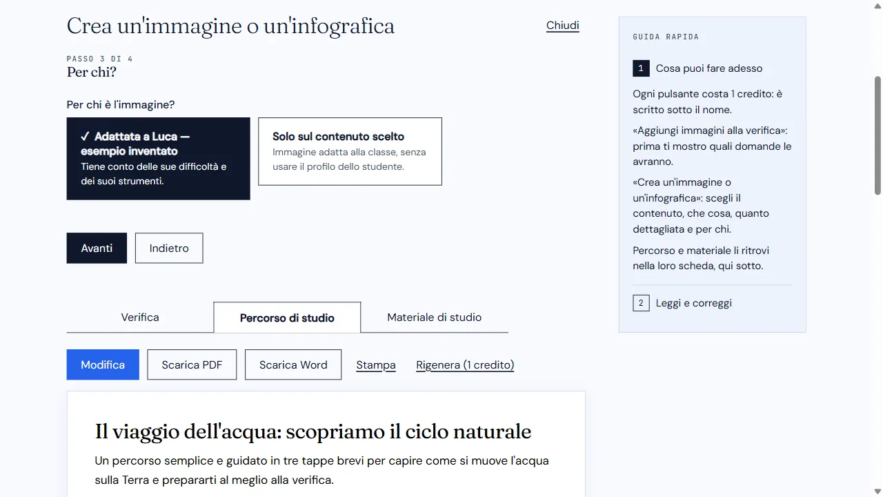 Terzo passo con Adattata a Luca selezionato e alternativa Solo sul contenuto scelto.