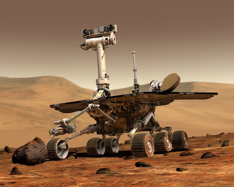 Rover marziano esplora il paesaggio arido di Marte guidato da Claude, l'intelligenza artificiale che rivoluziona l'esplorazione spaziale.