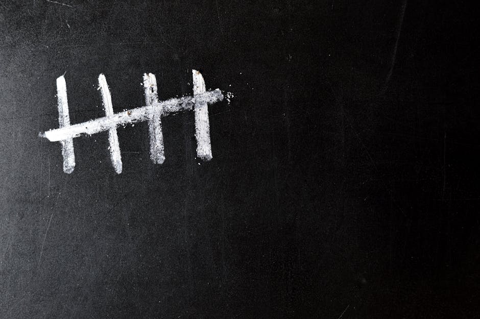 Conteggio a tacche su lavagna per lezioni di matematica semplici e divertenti, metodo visivo per imparare i numeri facilmente.