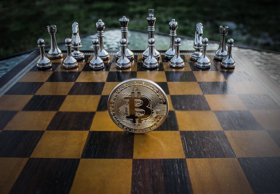 Obbligazioni convertibili e criptovalute: una strategia di investimento alternativa con Bitcoin su scacchiera e pezzi degli scacchi in metallo.