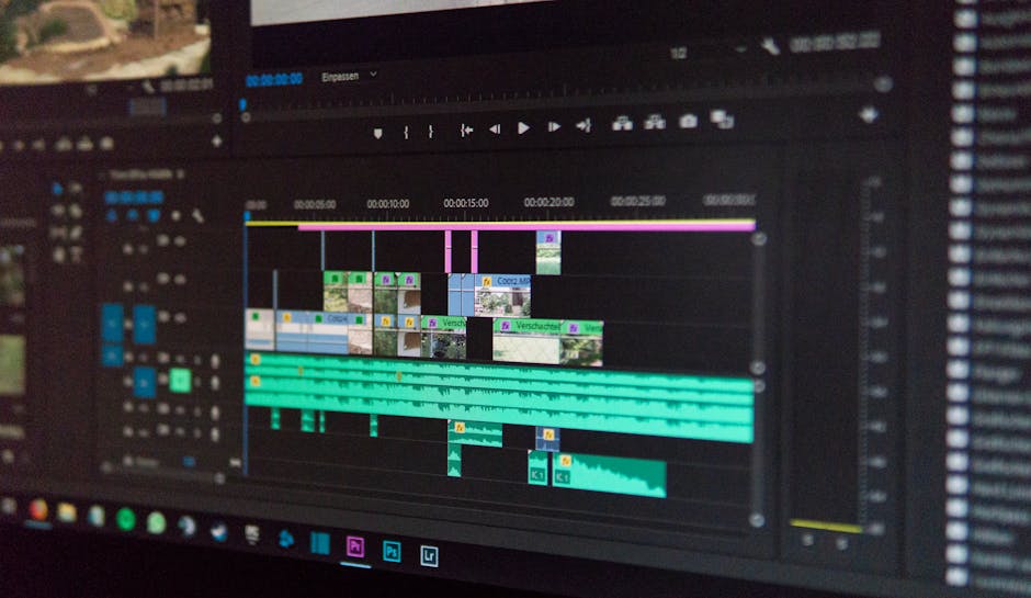 Timeline di editing video su schermo, software professionale per presentazione istanza PNRR 3 ai commissari, guida completa video.