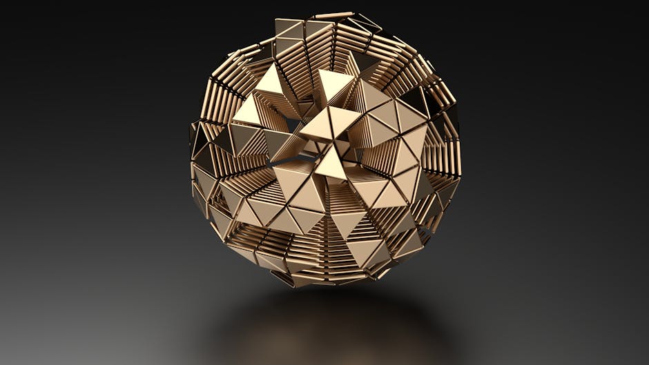 Rappresentazione 3D di un prisma triangolare regolare dorato, geometria complessa e affascinante per l'articolo dedicato.