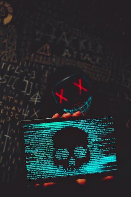 Attacco hacker al Liceo Righi: immagine di un hacker con maschera e codice malevolo su tablet, simbolo della violazione informatica e sospensione lezioni.