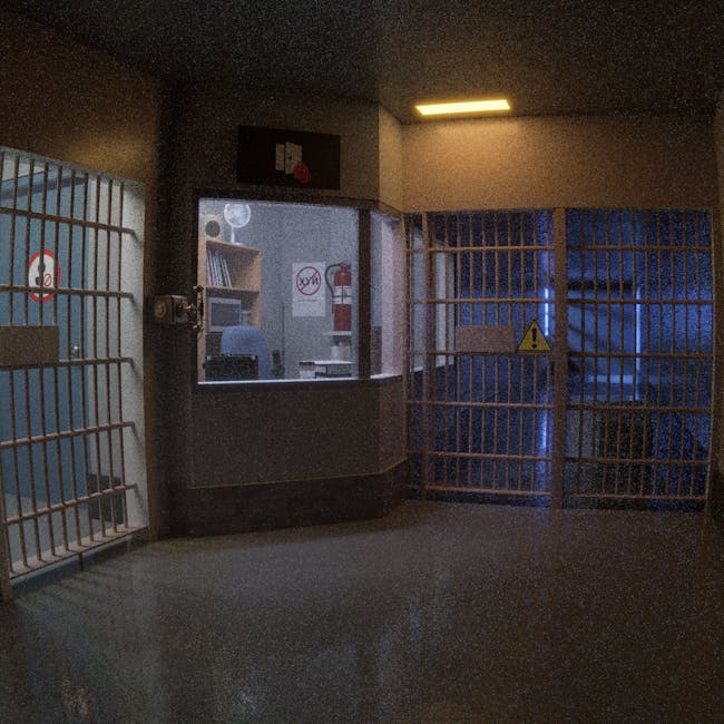 Immagine di una prigione con celle e postazione di guardia, metafora della sorveglianza e dei protocolli di sicurezza a Napoli.