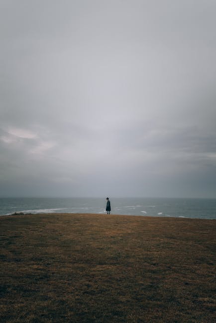 Persona solitaria di fronte all'oceano: metafora di preparazione e concentrazione per l'Esame Unico di abilitazione professionale.