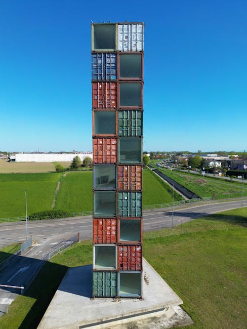 Torre di container colorati: metafora visiva per lo sviluppo armonico e creativo dei bambini attraverso la musica.