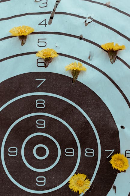 Bersaglio con cerchi concentrici e fiori di farfara: metafora di precisione e formule del cerchio unico