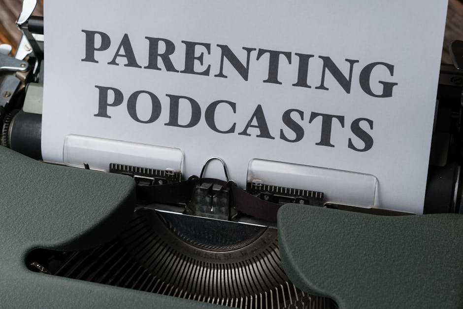 Macchina da scrivere con testo 'Parenting Podcasts', risorsa utile per docenti e personale ATA sui fondi MOF 2025-2026.