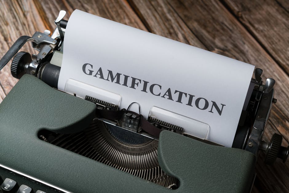 Macchina da scrivere vintage con la parola Gamification, concetto di apprendimento ludico e coinvolgimento attivo nell'educazione.