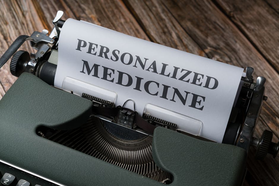 Macchina da scrivere vintage con testo Medicina Personalizzata, ideale per illustrare la creazione di test individualizzati di storia.