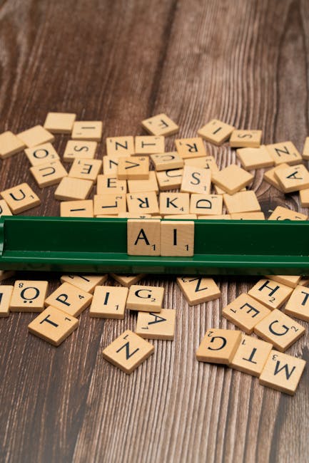 L'intelligenza artificiale nell'istruzione: tessere di Scrabble che formano la parola AI su sfondo di legno con altre lettere sparse.