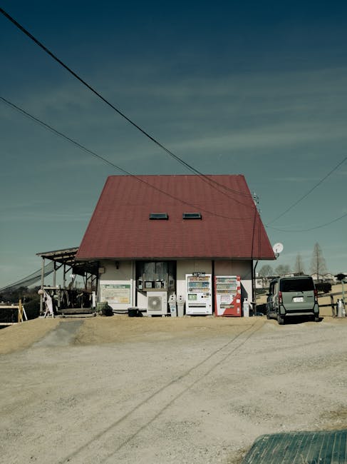 Edificio rurale con distributori automatici, un'immagine evocativa per riflettere sulle opportunità di lavoro e i concorsi per insegnanti.