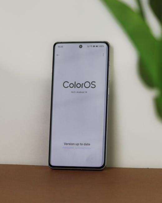Smartphone con ColorOS 14 e scritta Version up to date, rilevante per il congedo parentale e aggiornamenti SIDI del personale scolastico.