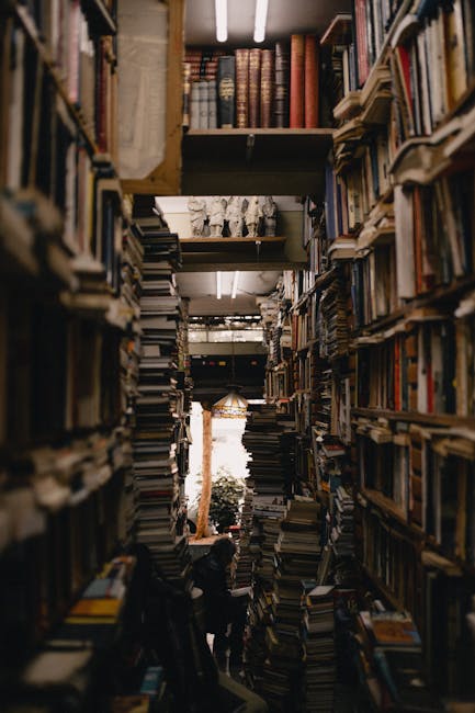 Corridoio di una libreria antica con scaffali pieni di libri, evocando la ricerca di informazioni sconvolgenti su Adolf Hitler.