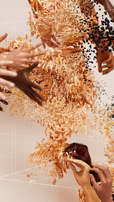 Rappresentazione astratta di mani che interagiscono con dati digitali, evocando la questione dell'uso non autorizzato di contenuti da parte dell'AI.