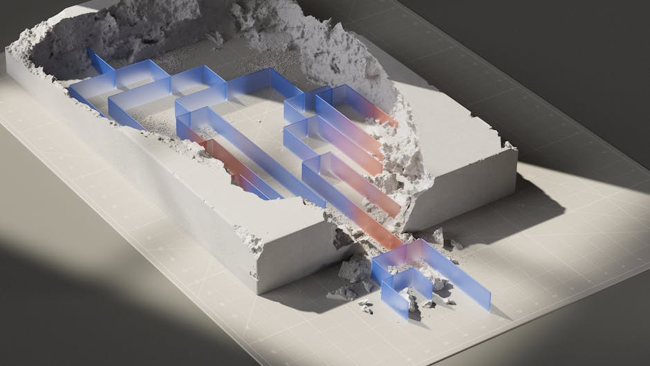 Modello geometrico astratto che illustra equazioni di rette e rappresentazioni uniche, con elementi blu e rossi su sfondo bianco.