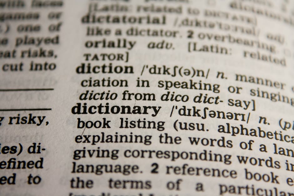 Dizionario aperto alla voce 'dictionary', utile per comprendere il significato di 'Ad Maiora Semper' e il suo legame con la conoscenza.
