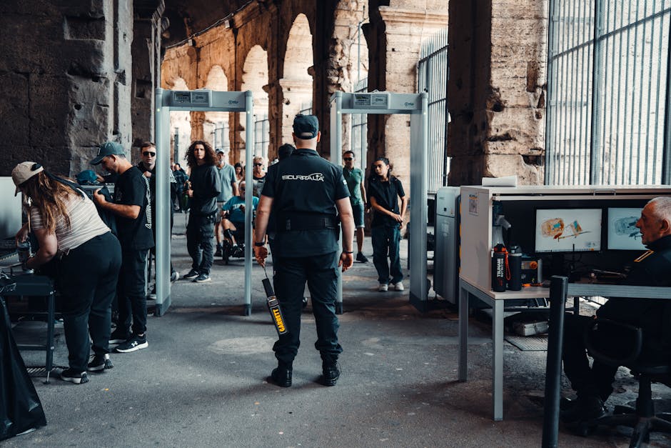 Metal detector portatile in primo piano durante controlli di sicurezza, in relazione all'articolo su Salerno e le scuole.