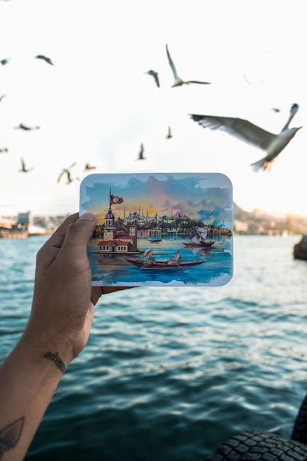 Libertà di riunione: Istanbul dipinta su tela, gabbiani volano, simbolo di espressione e diritto costituzionale Art. 17