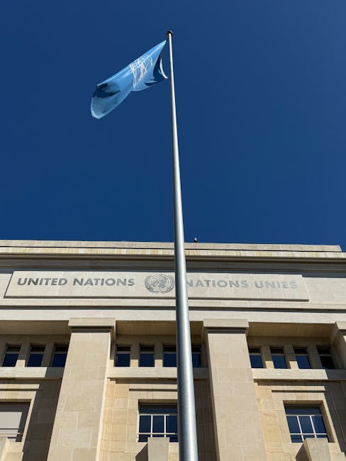 Bandiera delle Nazioni Unite a Ginevra, simbolo dell'impegno ONU verso l'intelligenza artificiale e la cooperazione internazionale per il suo sviluppo.