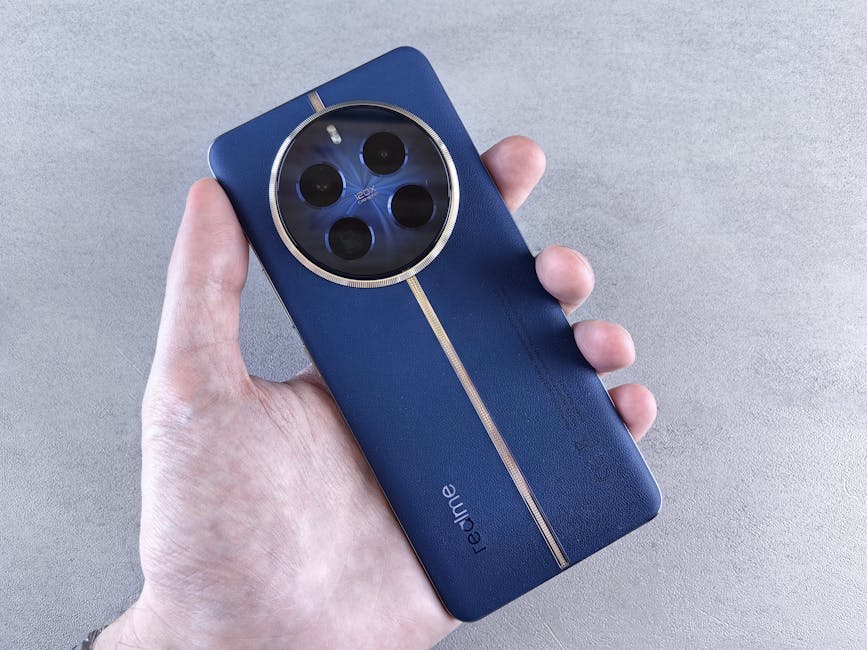 Smartphone Realme blu con fotocamera circolare, esempio di tecnologia avanzata per una comunicazione efficace e persuasiva.