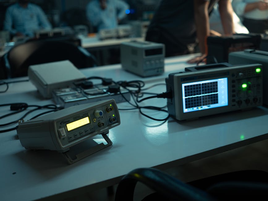 Strumenti digitali avanzati per l'insegnamento scientifico, oscilloscopio e alimentatore su tavolo, futuro dell'istruzione STEM