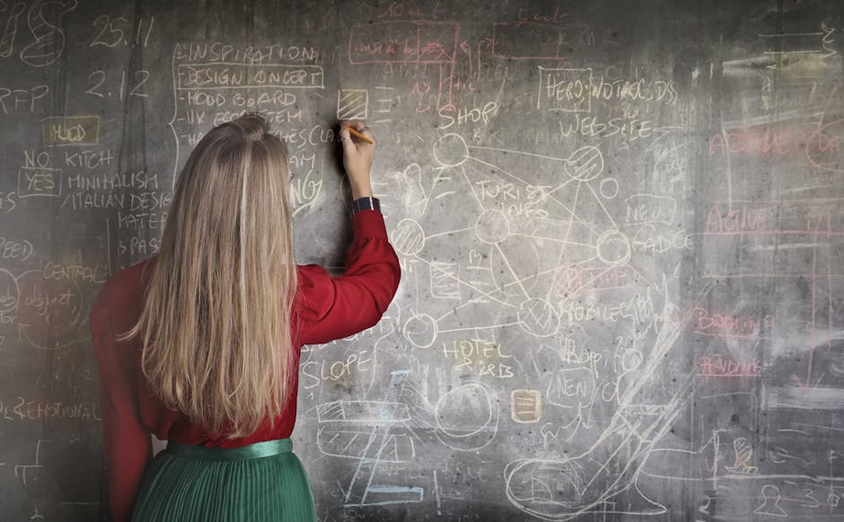 Donna che scrive formule matematiche creative su una lavagna per imparare la matematica in modo innovativo e coinvolgente