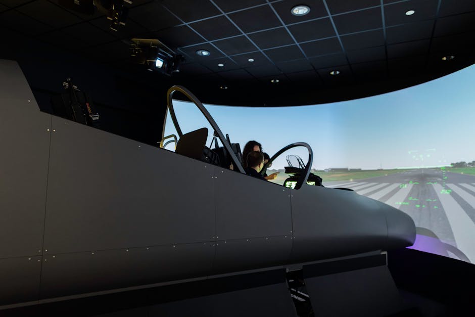 Piloti in addestramento con simulatore di volo AI che legge le onde cerebrali nei Paesi Bassi, cabina di pilotaggio e pista virtuale