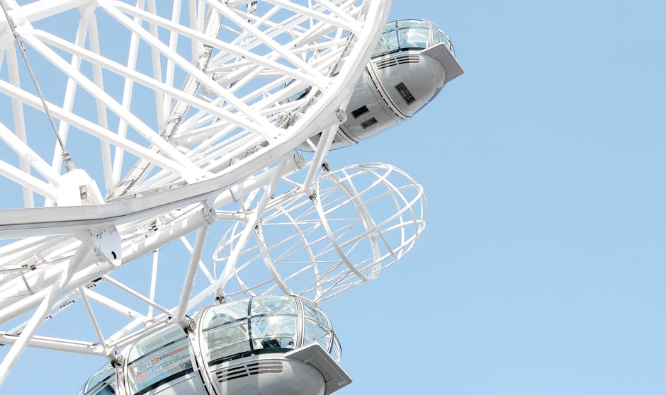 Dettaglio della ruota panoramica London Eye, simbolo di innovazione tecnologica e attrazione turistica nel Regno Unito