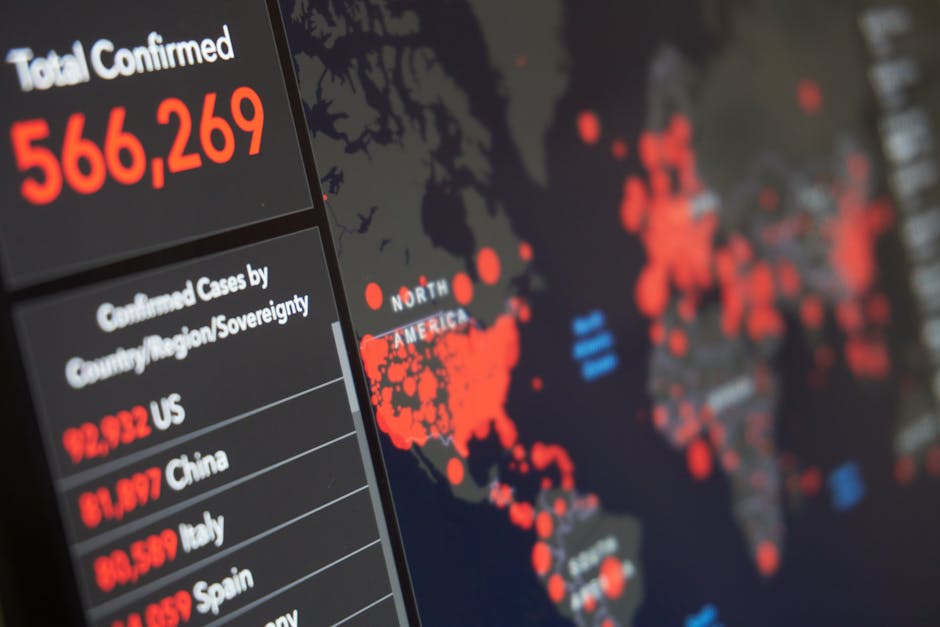 Mappa mondiale con dati Covid-19 e focus su casi confermati per paese, Stati Uniti, Cina, Italia e Spagna. Dati e salute mentale.