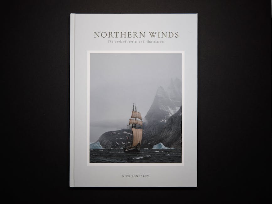 Copertina del libro Northern Winds di Nick Bondarev: un esempio di arte semi-strutturata con illustrazione di veliero tra i ghiacci