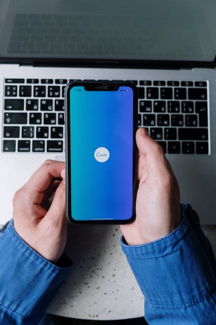 Smartphone con Canva per tecniche retoriche avanzate: comunicazione efficace e persuasiva, strumenti digitali per oratoria e public speaking.