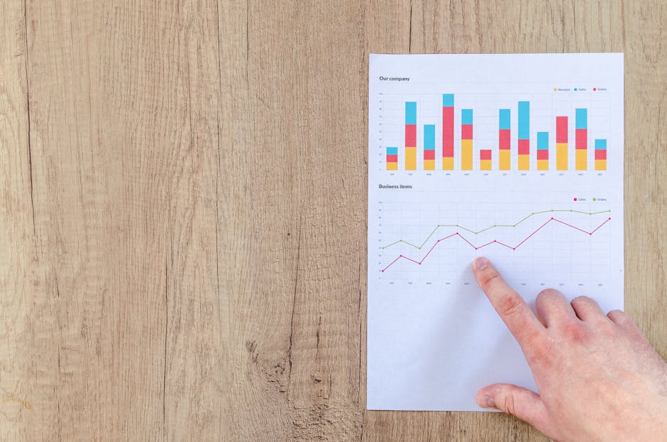 Grafici aziendali su tavolo di legno, utili per la domanda ATA 24 mesi e la valutazione della laurea nei profili che la richiedono
