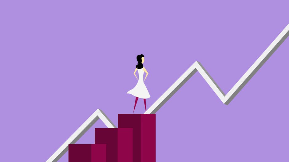 Donna che sale gradini verso un grafico in crescita, metafora per lo sviluppo delle competenze STEM in Europa e la crescita economica.