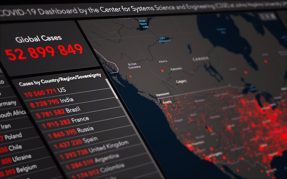 Dashboard COVID-19 con mappa e dati globali, rilevanza per ICD-10 e salute globale, visualizzazione casi per paese e regione.