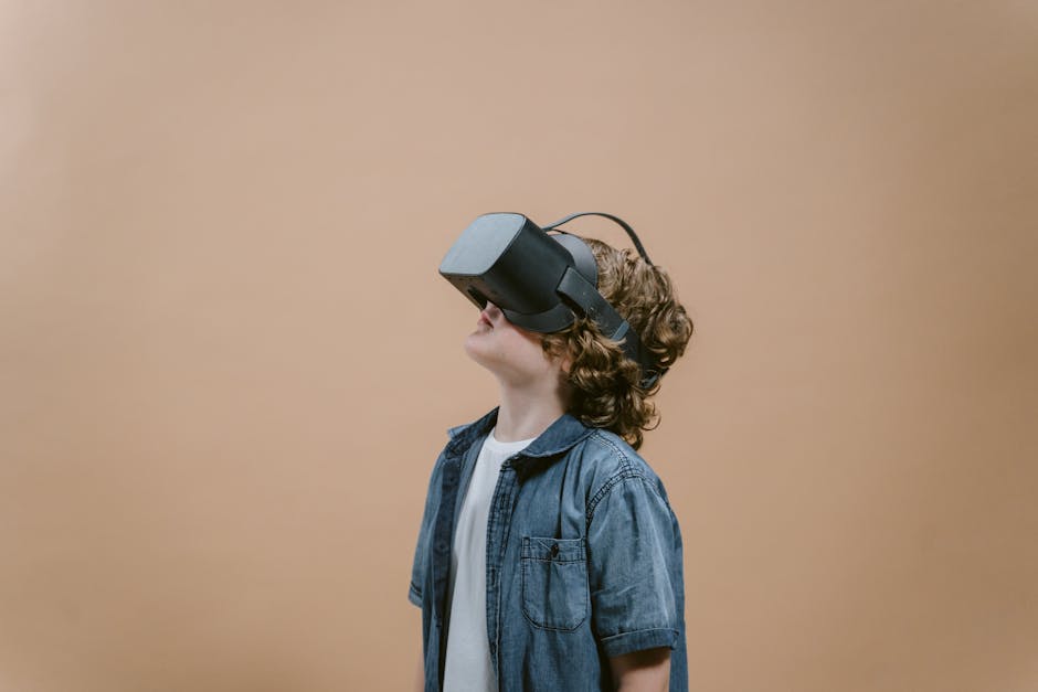 Bambino con visore VR esplora il futuro dell'educazione immersiva, innovazione per una generazione unica, apprendimento virtuale.