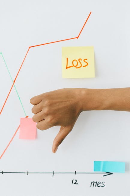 Grafico in discesa con mano che indica perdita, impatto delle notizie economiche sul trading online e decisioni di investimento