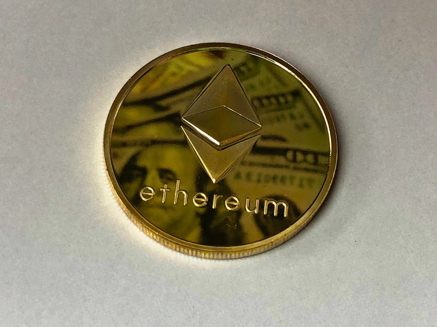 Moneta Ethereum dorata con riflesso di banconota americana, rilevanza IFRS 9 per la valutazione delle criptovalute e asset digitali