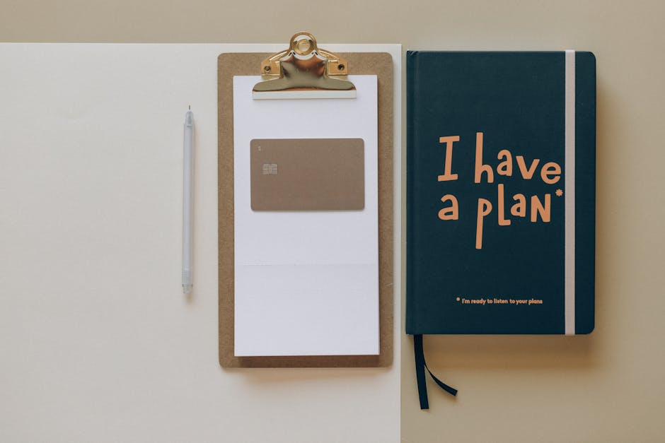 Appunti statistici: blocco note con la frase I have a plan e clipboard per l'analisi delle prove strutturate