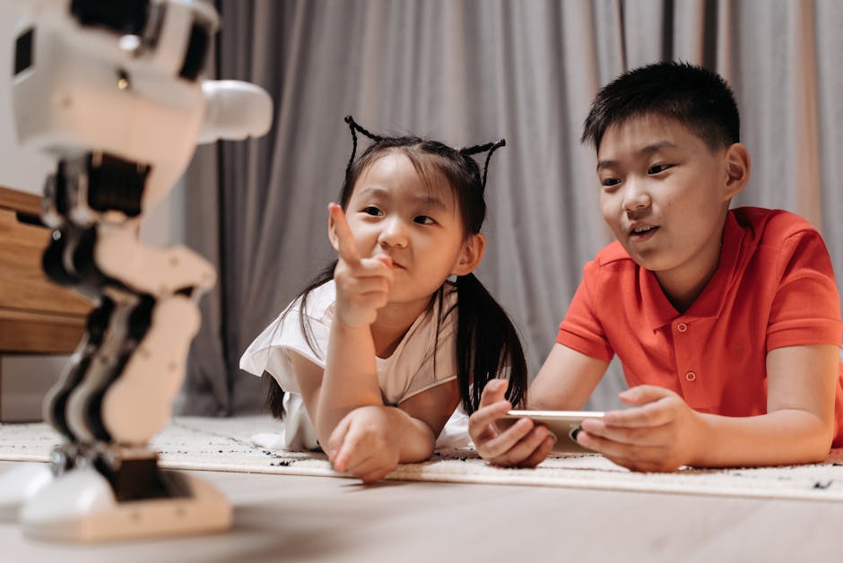 Bambini asiatici interagiscono con un robot: Intelligenza Artificiale e formazione secondo Valditara, tra opportunità e importanza della fatica.