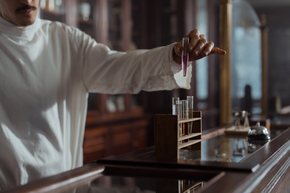 Insegnante anziano in laboratorio con provette: riflessioni sull'età pensionabile e il futuro dell'istruzione scolastica