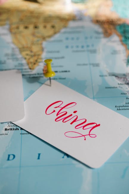 Mappa geografica con spilla sulla Cina, utile per le ripetizioni di geografia a Milano e migliorare il percorso di studio.