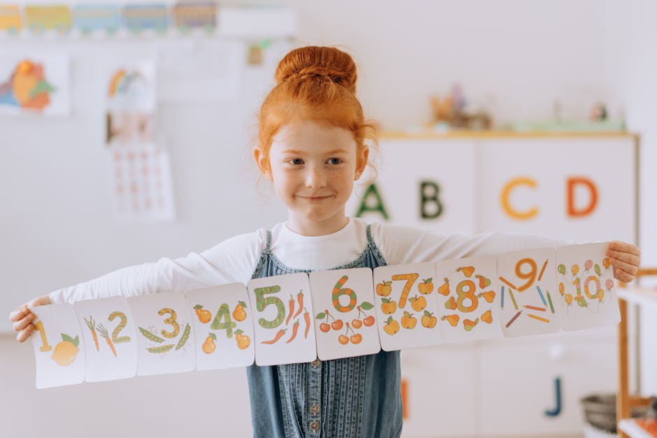 Bambina con cartelloni numerici: un futuro di apprendimento a Palermo per aziende e scuole orientate al futuro desiderabile.