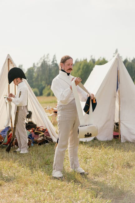 Rievocazione storica: soldati napoleonici in un accampamento, studio e pianificazione strategica, metafora di analisi OCSE-PISA