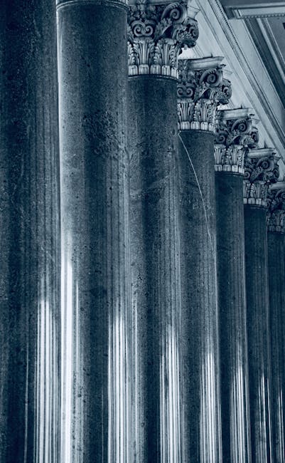 Colonne parallele con capitelli corinzi che illustrano la geometria delle rette parallele e trasversali in architettura.