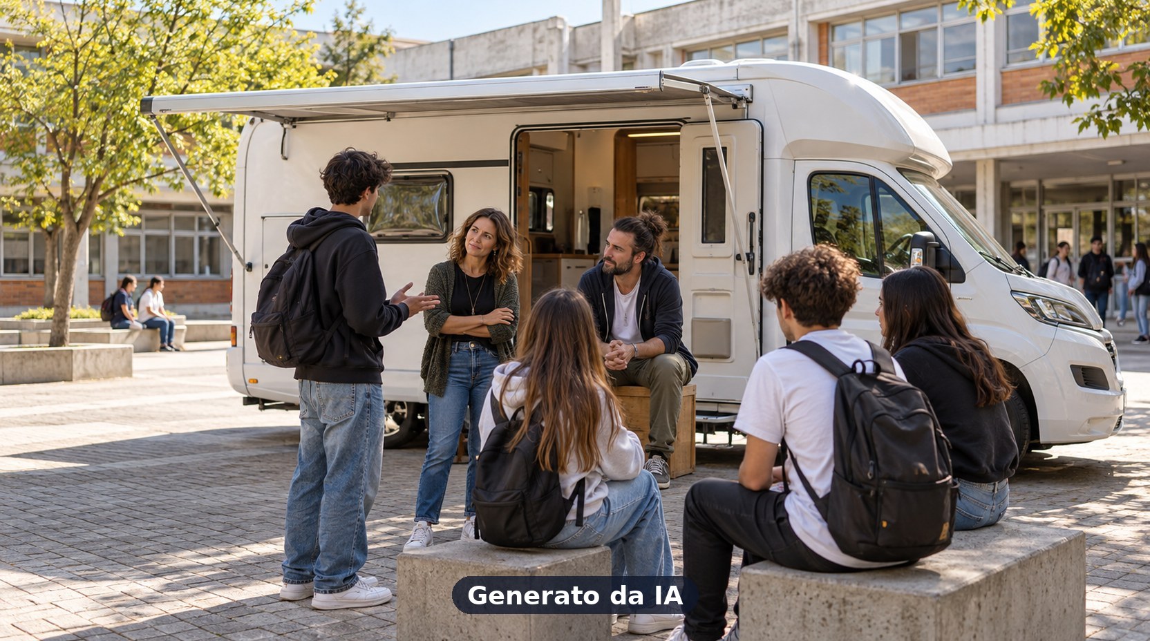 Prevenzione dipendenze, il Camper nelle scuole (generato da IA)